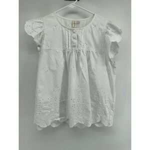 Studio West Women White Eyelet Cotton Flutter Sleeve Blouse Top Medium Boho